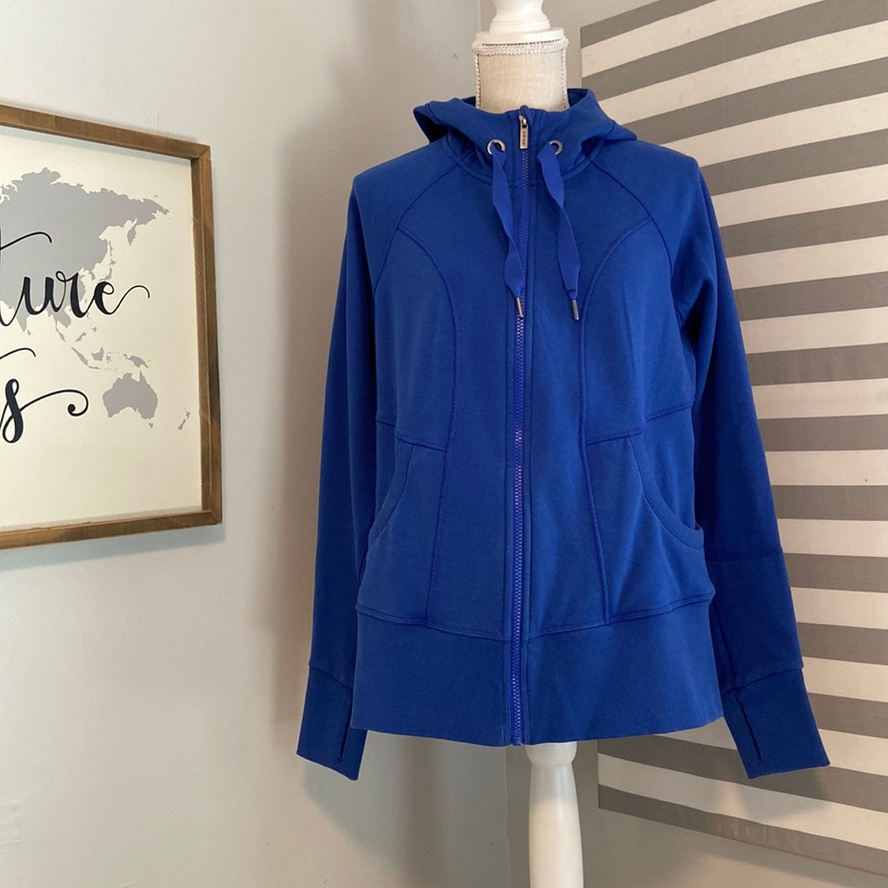 Athleta Royal Blue Full Zip Hooded Thumb Hole Athletic Leisure Jacket Size XL